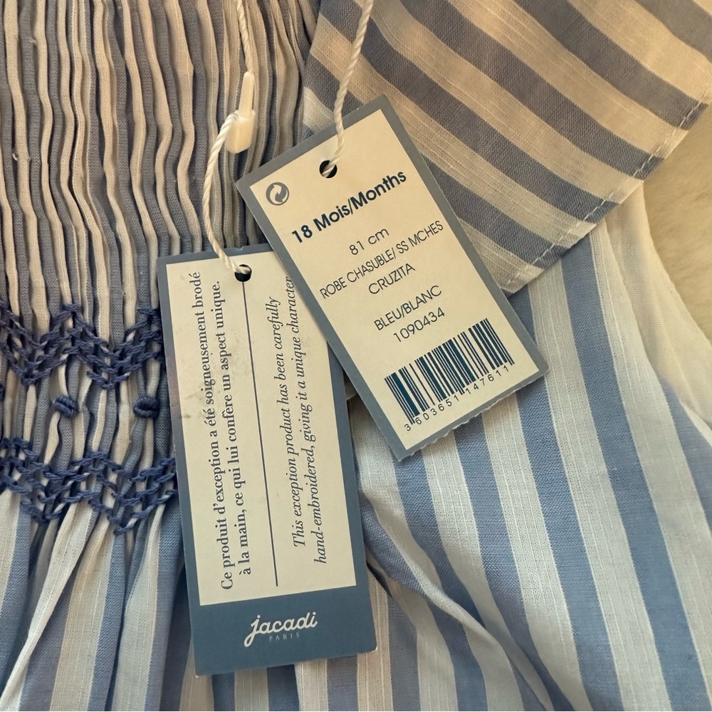 Jacadi | NWT - Blue Striped Smocked Dress - Size 18 Months - Picture 9 of 10